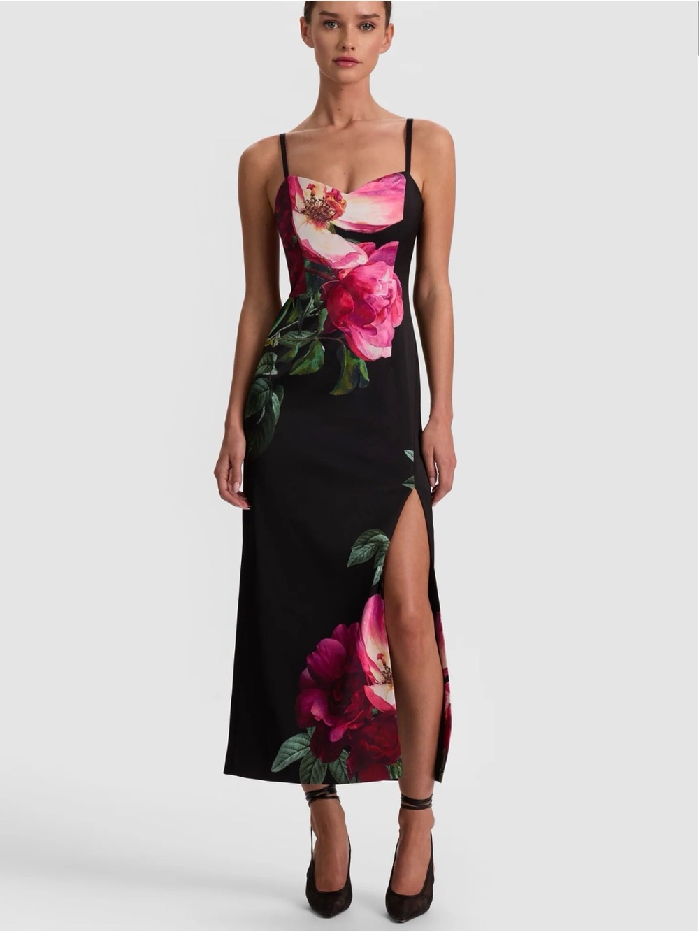 Alice + Olivia Empress Bloom Floral Corset Midi Dress Black Size 0 NWT